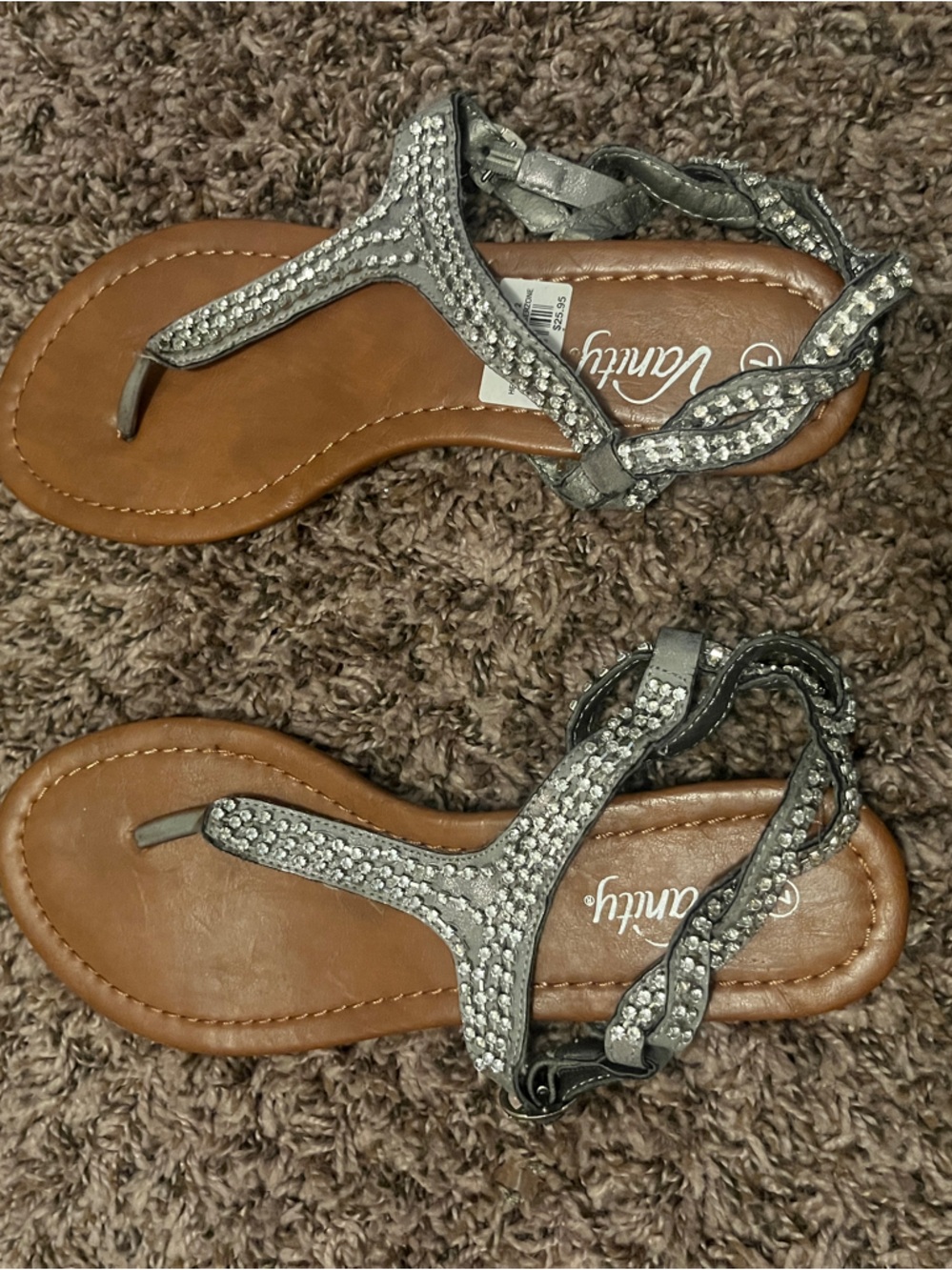 Vanity Silver Rhinestone Braided T-Strap Sandals